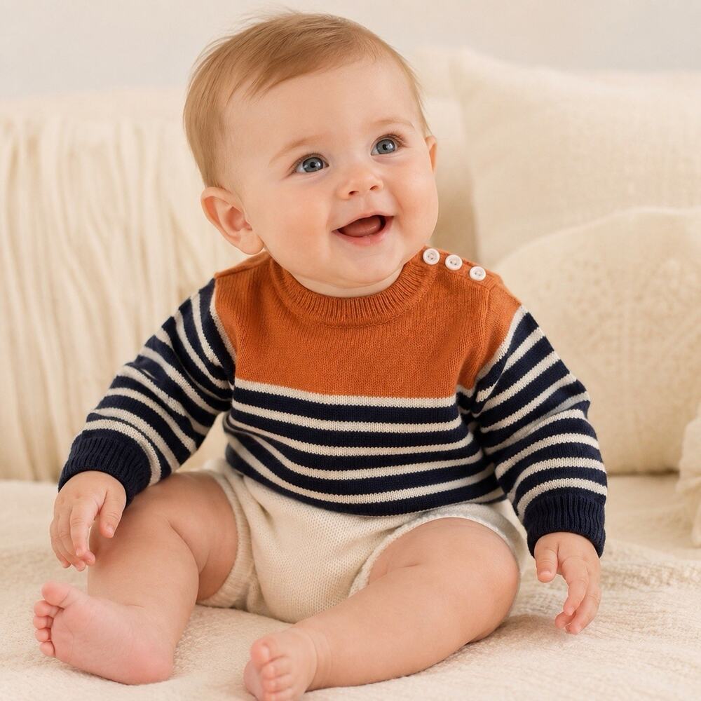 Baby CZ Carolina Zapf 100% Pure Cashmere Sweater 3-6M Striped Orange Navy NWT